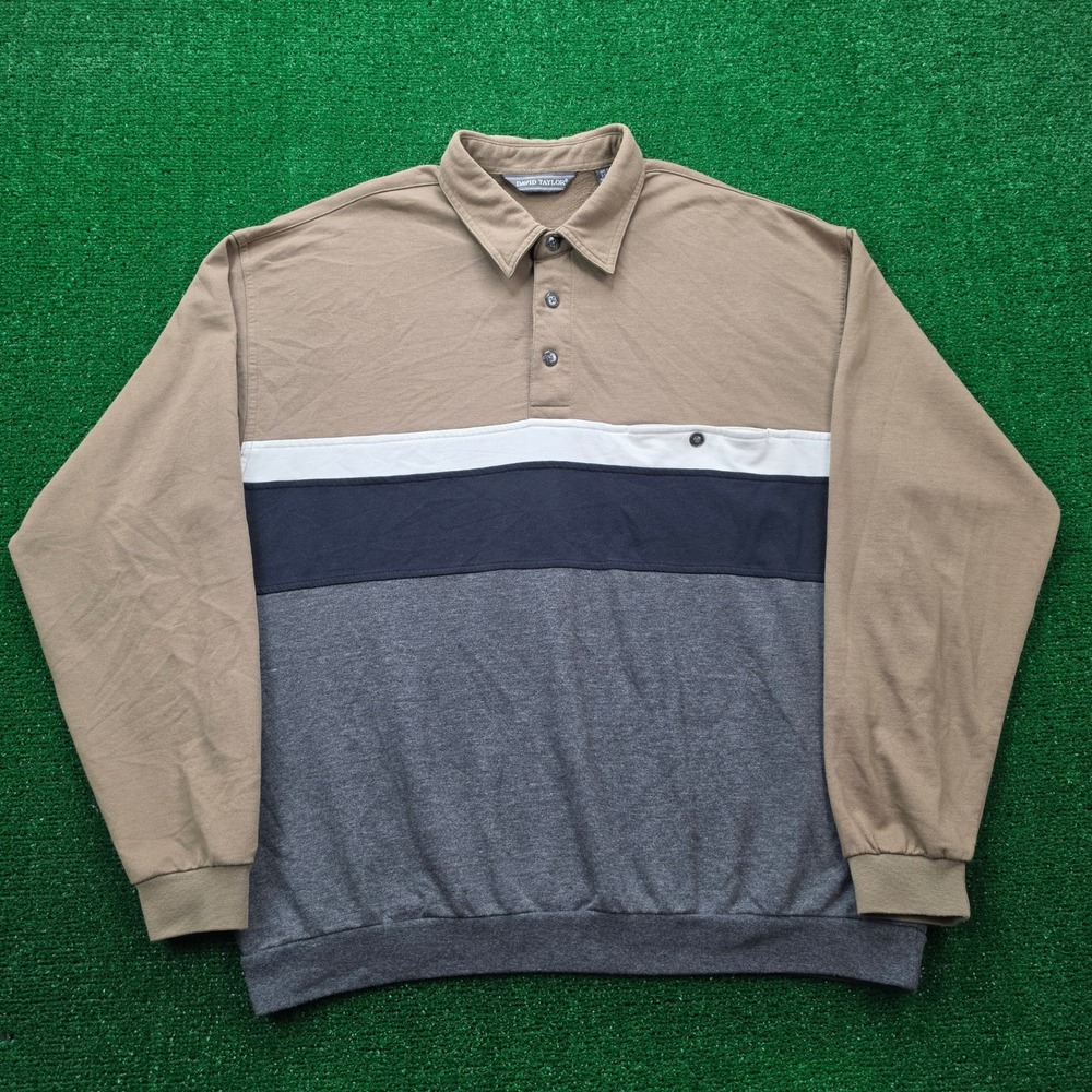 David Taylor Polo Sweatshirt Mens XL Colorblock Long Sleeve Pullover Retro Golf